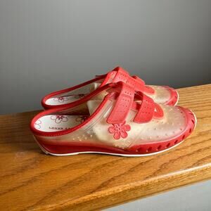 Y2K Vintage Red Jelly Clogs Transparent Strap Slip Ons Retro 90s Size 7